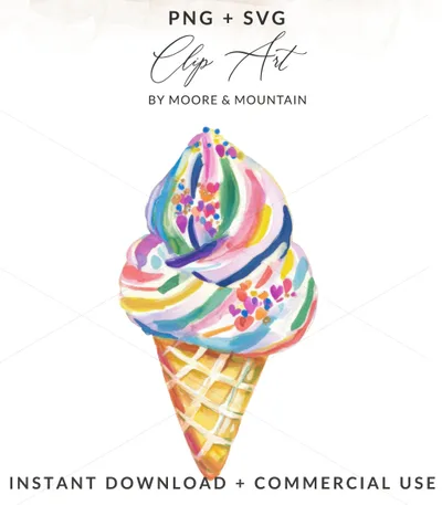 Preppy Rainbow Ice Cream Digital Art, Kawaii Food Png, Trendy Girly Graphic, Printable Sticker, Neon Pastel Svg, Y2k Aesthetic Clipart