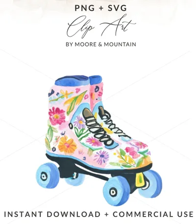Preppy Roller Skate PNG, Trendy Girly Design, Y2K Aesthetic, Pastel Summer Art, Printable Sticker File, Cricut SVG Download SVG