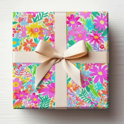 Bright Colorful Floral Gift Wrapped Present Box