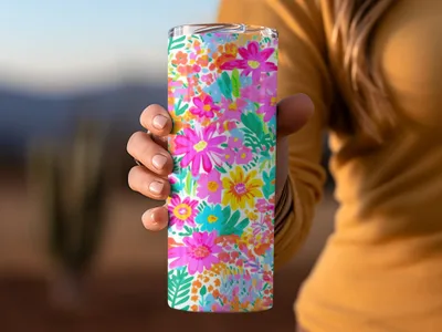 Colorful Floral Design Insulated Tumbler Travel Cup