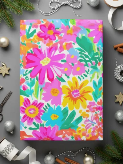 Bright Colorful Floral Design Decor Wrapping Paper