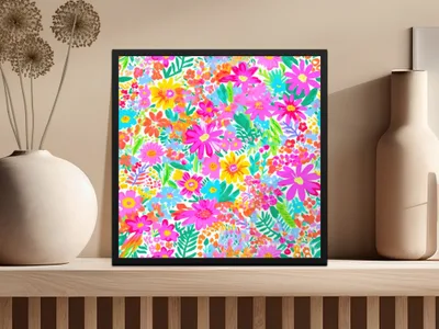 Vibrant Colorful Floral Pattern Square Art product