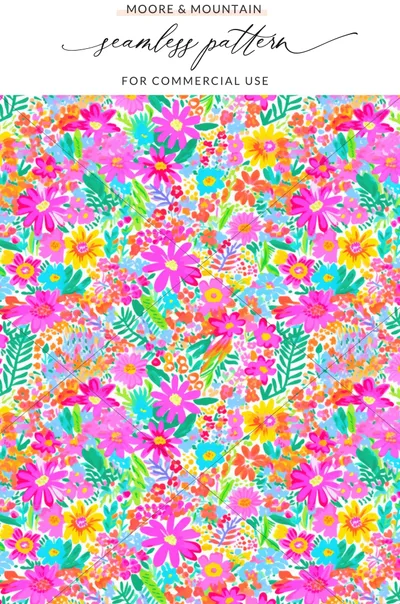 Vibrant Floral Seamless Pattern for Commercial Use