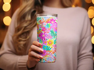 Vibrant Floral Pattern Insulated Travel Tumbler Cup