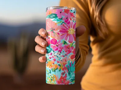 Vibrant Floral Design Insulated Travel Tumbler Cup