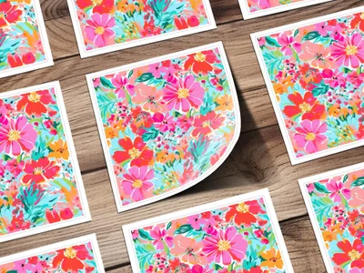 Bright Colorful Floral Pattern Design Greeting Card