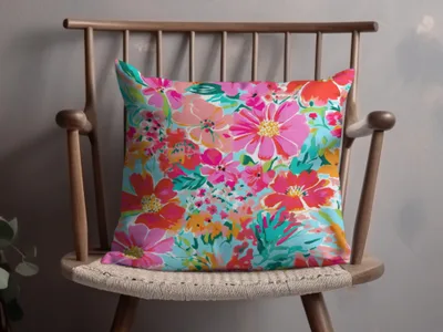Colorful Floral Design Throw Pillow for Decorative Use