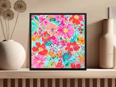 Vibrant Floral Design Framed Wall Art for Home Decor