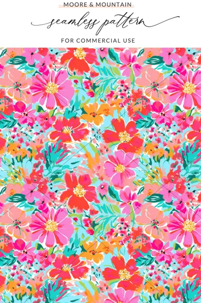 Vibrant Floral Seamless Pattern for Commercial Use