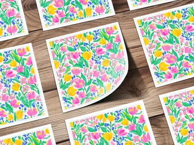 Preppy Seamless Pattern Bright Bold Tulips and Forget Me Nots Seamless Design Digital - Moore and Mountain