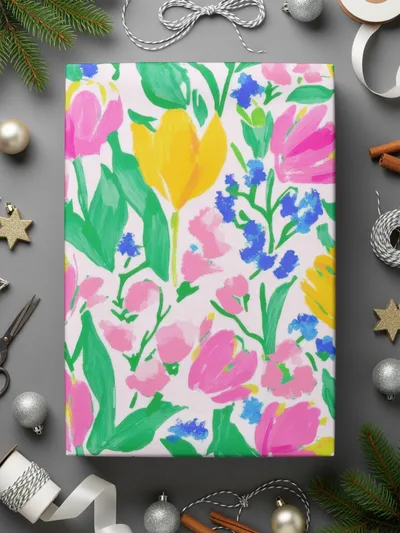 Preppy Seamless Pattern Bright Bold Tulips and Forget Me Nots Seamless Design Digital - Moore and Mountain
