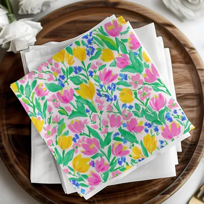 Preppy Seamless Pattern Bright Bold Tulips and Forget Me Nots Seamless Design Digital - Moore and Mountain