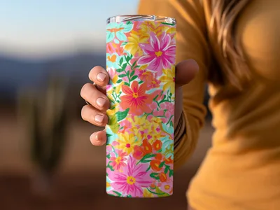 Bright Colorful Floral Pattern 20oz Insulated Tumbler