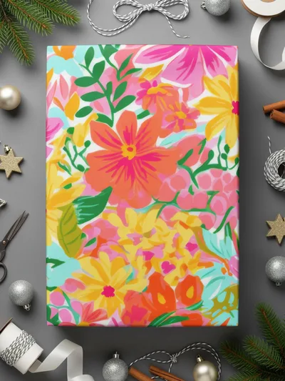 Bright Colorful Floral Design Gift Wrapping Paper