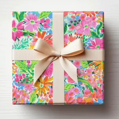 Colorful Floral Gift Box with Bow Packaging Design