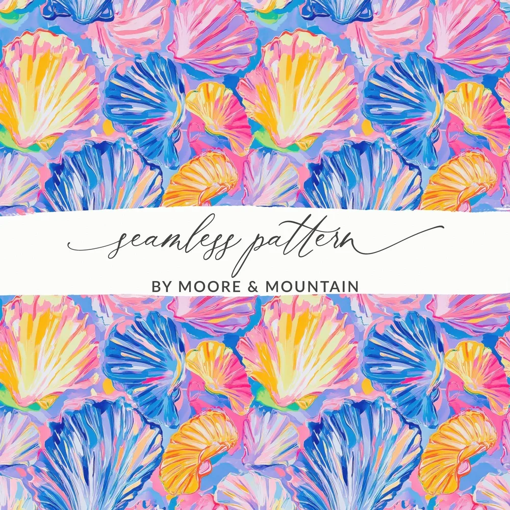 Preppy Seashells and Tropical Pattern Repeating Design Digital, Seamless Beachy Pattern - Moore and Mountain