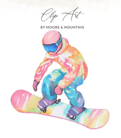 Preppy Snowboarder Clipart PNG, Sublimation SVG File, Digital Download for Winter Sports T-Shirt Design & Aesthetic Apparel, Colorful