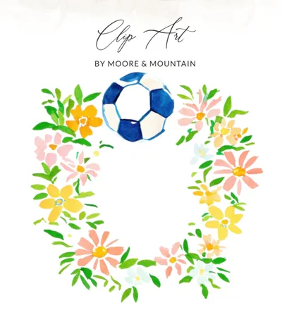 Preppy Soccer Ball Flowers PNG SVG, Gouache Preppy Clip Art Clipart, Vibrant Painterly Pastel Graphic, Artsy Girly Digital Download SVG