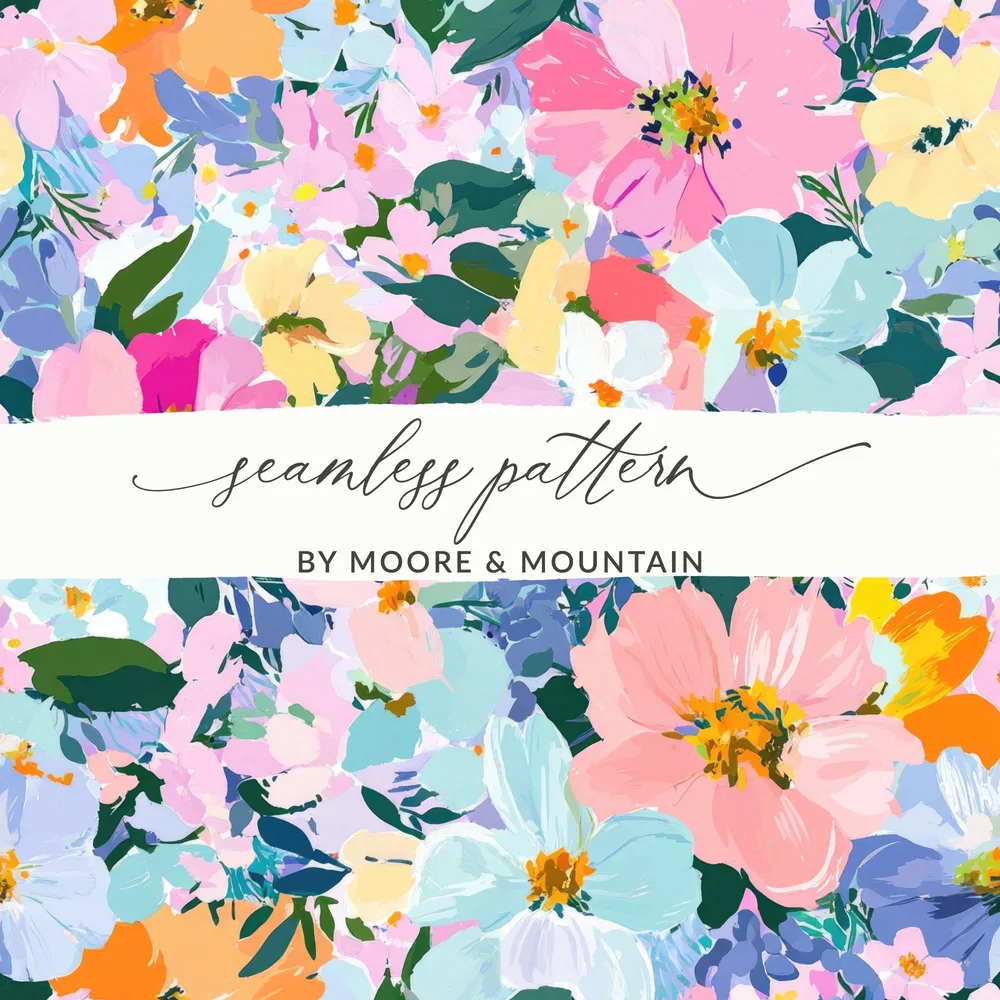 Preppy Spring Abstract Gouache Acrylic Artistic Floral Swirl in Pastels Digital Download Pattern - Moore and Mountain