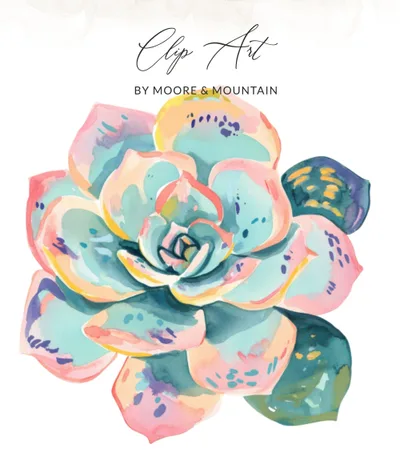 Preppy Succulent PNG SVG, Watercolor Cactus Clipart, Pastel Rainbow Graphic, Tropical Preppy Illustration, Vibrant Painted Aesthetic Design
