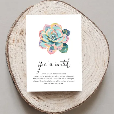 Succulent invitation with "You're invited" and placeholder text.