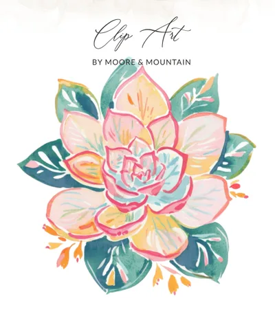 Preppy Succulent PNG SVG, Watercolor Floral Clipart, Tropical Plant Graphic, Girly Illustration, Painterly Pastel Art, Cricut Cut File