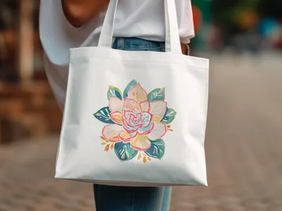 White tote bag with a colorful floral watercolor design.