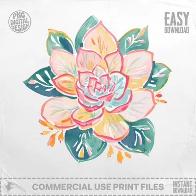 Watercolor succulent with "PNG Digital Design" and "Easy Download" text.