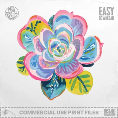 Watercolor succulent illustration with "Easy Download" in the corner.