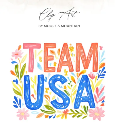 Preppy team usa Digital png svg, Gouache Painterly Watercolor Art, Patriotic Floral Illustration, Artsy Girly Clipart, Trendy Expressive SVG