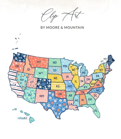 Preppy USA Map Clip Art SVG, United States Digital Download, Colorful Floral Patriotic Country Outline, Teacher Home Decor Gift