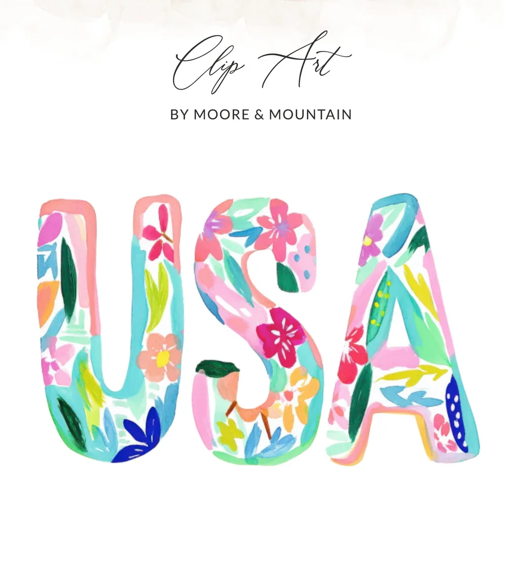 Preppy USA Painterly SVG, Gouache Floral PNG, Vibrant Watercolor Clipart, Artistic Rainbow Illustration, Trendy Digital Download, Colorful