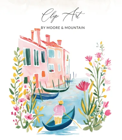 Preppy Venice Watercolor PNG SVG, Gondola Art Digital Download, Painterly Pastel Artwork, Artsy Girly Clipart, Trendy Travel Graphic SVG