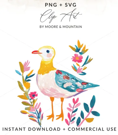 Watercolor illustration of a bird surrounded by colorful flowers and foliage.