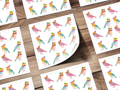 Preppy Winter Birds Hats Scarves Pattern Lovely Watercolor Art Digital - Moore and Mountain