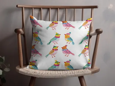 Preppy Winter Birds Hats Scarves Pattern Lovely Watercolor Art Digital - Moore and Mountain