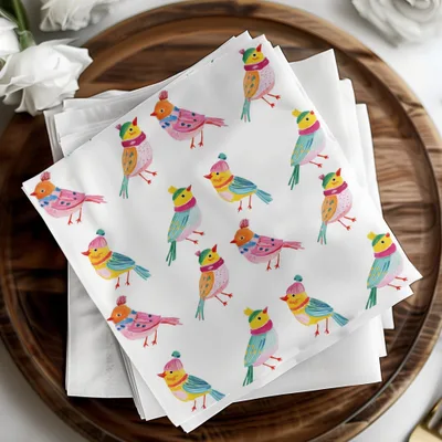 Preppy Winter Birds Hats Scarves Pattern Lovely Watercolor Art Digital - Moore and Mountain