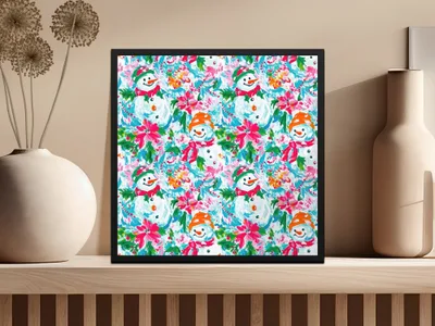 Preppy Xmas Seamless Pattern Festive Holiday Snowman Among Flowers Seasonal Pattern - Moore and Mountain