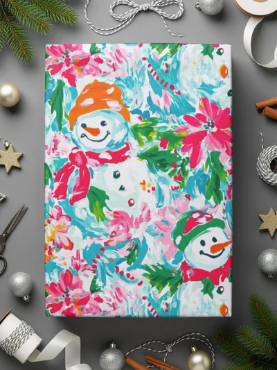 Preppy Xmas Seamless Pattern Festive Holiday Snowman Among Flowers Seasonal Pattern - Moore and Mountain
