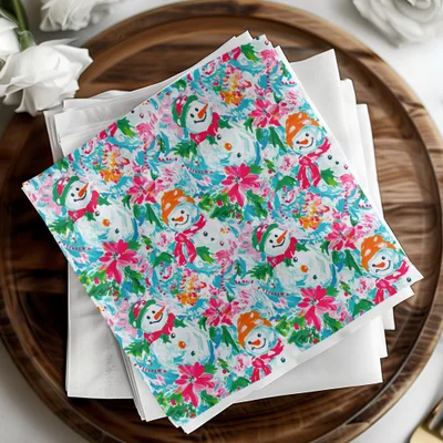 Preppy Xmas Seamless Pattern Festive Holiday Snowman Among Flowers Seasonal Pattern - Moore and Mountain