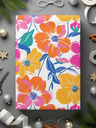Preppy Yellow Pink Orange 60's Floral Pattern, Seamless Pattern, Digital Background, Colorful Flower Print, Retro Flowers, Digital Paper - Moore and Mountain