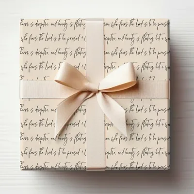 Elegant Scripture Gift Wrap with Light Ribbon Design