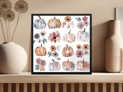 Boho Watercolor Pumpkin Seamless Pattern Floral Digital Paper, - Moore and Mountain