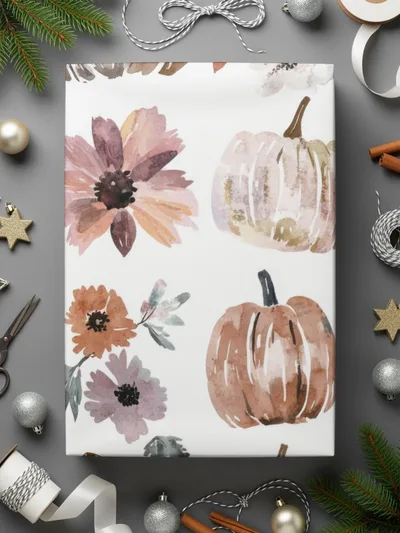 Boho Watercolor Pumpkin Seamless Pattern Floral Digital Paper, - Moore and Mountain