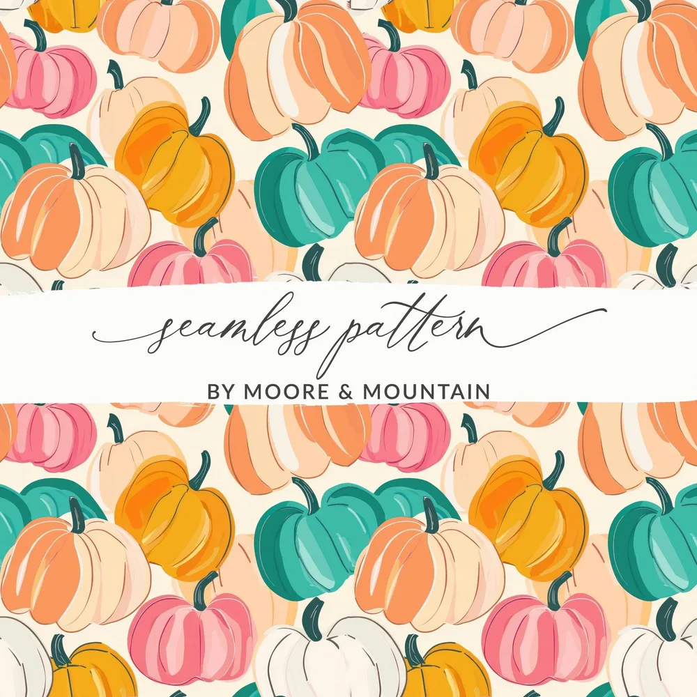 Pumpkin Digital Paper, Seamless Pattern, Fall Harvest Clipart, Autumn Theme, Pastel Pumpkins, Scrapbooking Paper, Fabric Design, Digital - Moore and Mountain