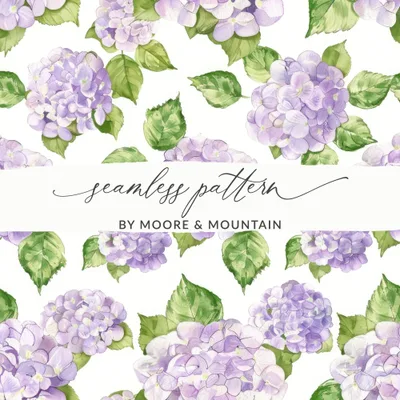 Purple Hydrangea Digital Paper, Seamless Floral Pattern, Watercolor Flowers, Scrapbook Paper, Fabric Print, Digital Download