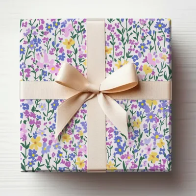 Floral Patterned Gift Box with Cream Bow Decoration