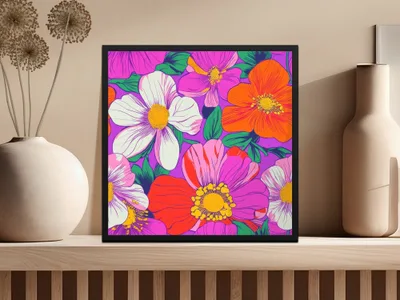 Purple Preppy Digital 60s floral pattern, Seamless Retro Flowers, Groovy Floral Background, Digital Download, Fabric Design, Pattern Print - Moore and Mountain