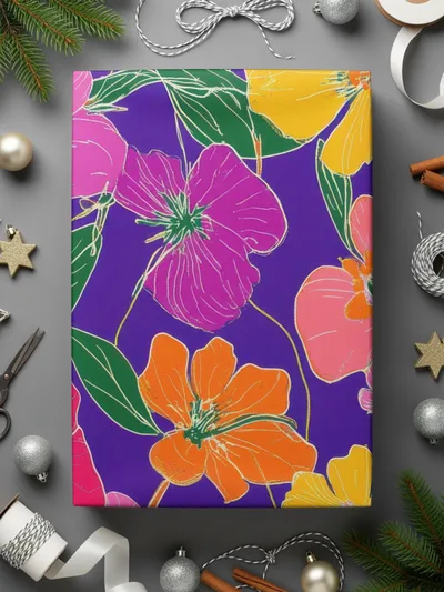 Purple Preppy Digital Paper, Groovy Floral Background, 60s Floral Pattern, Seamless Flowers, Flower Digital Design, Colorful Floral Art - Moore and Mountain