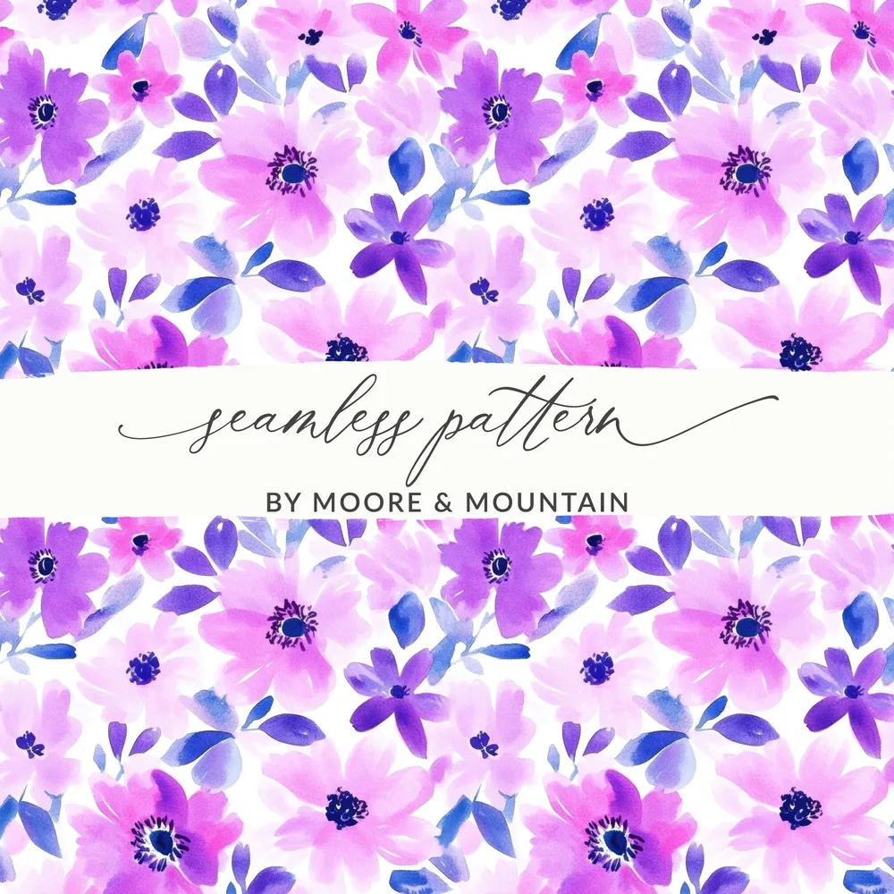 Purple Watercolor Floral Pattern Seamless Vibrants Painted Floral Purple Pattern - Moore and Mountain